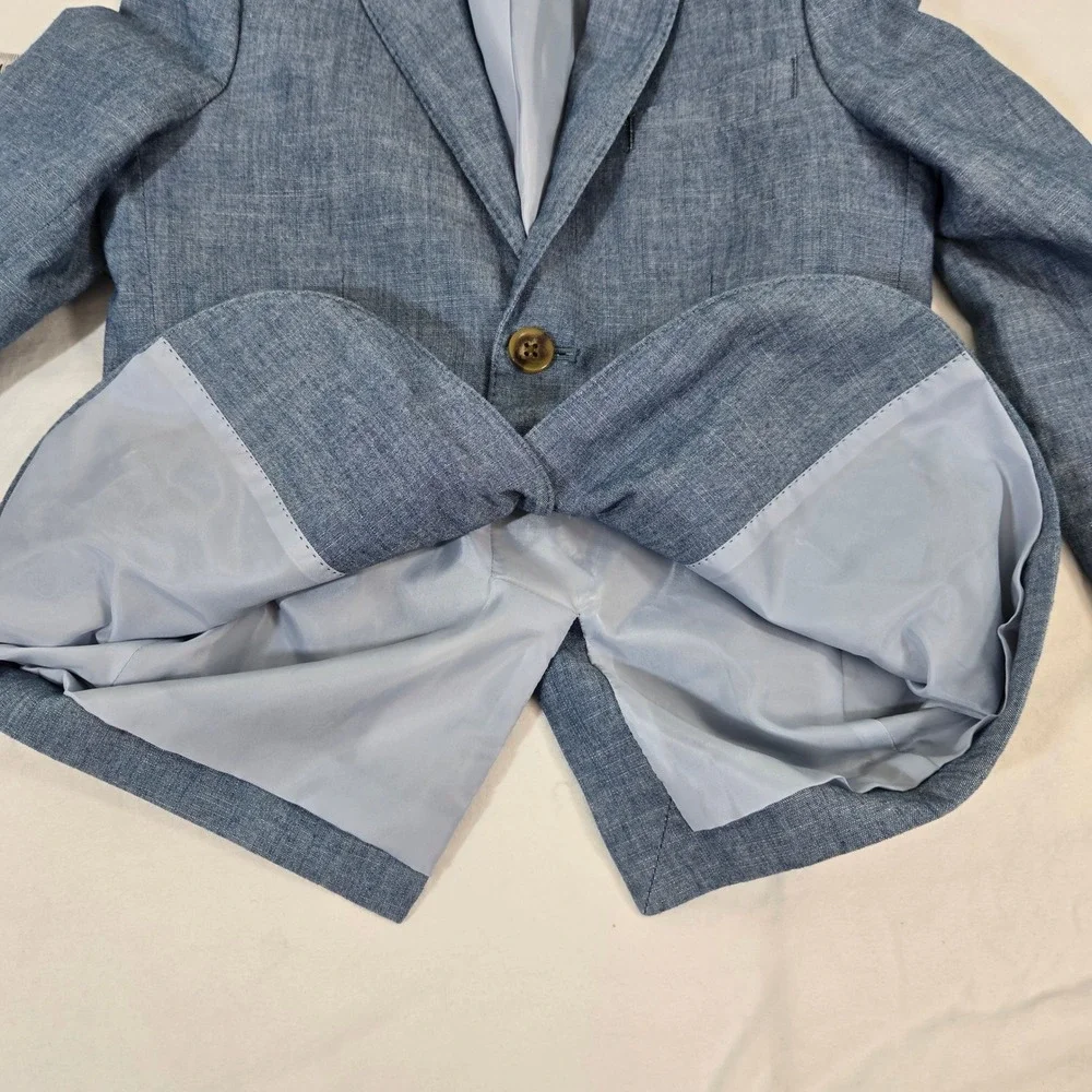 Crewcuts J Crew Boys 8 Blue Cotton Chambray Ludlow Suit Blazer Jacket BW483